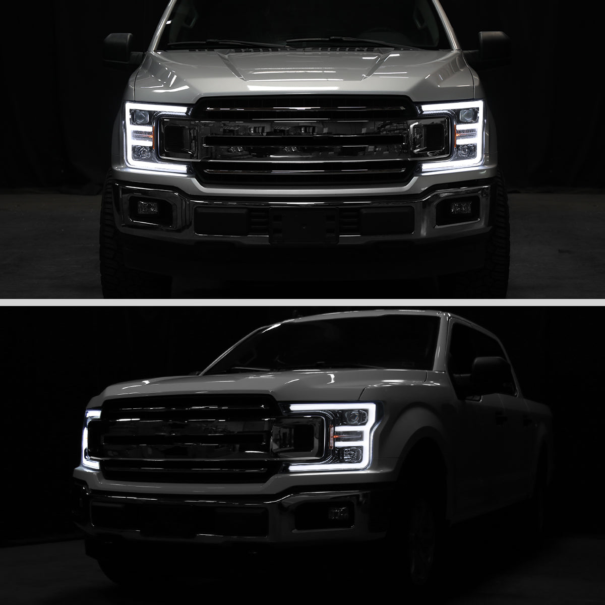 Spec-D 18-20 Ford F-150 LED Projector Headlights Glossy Black