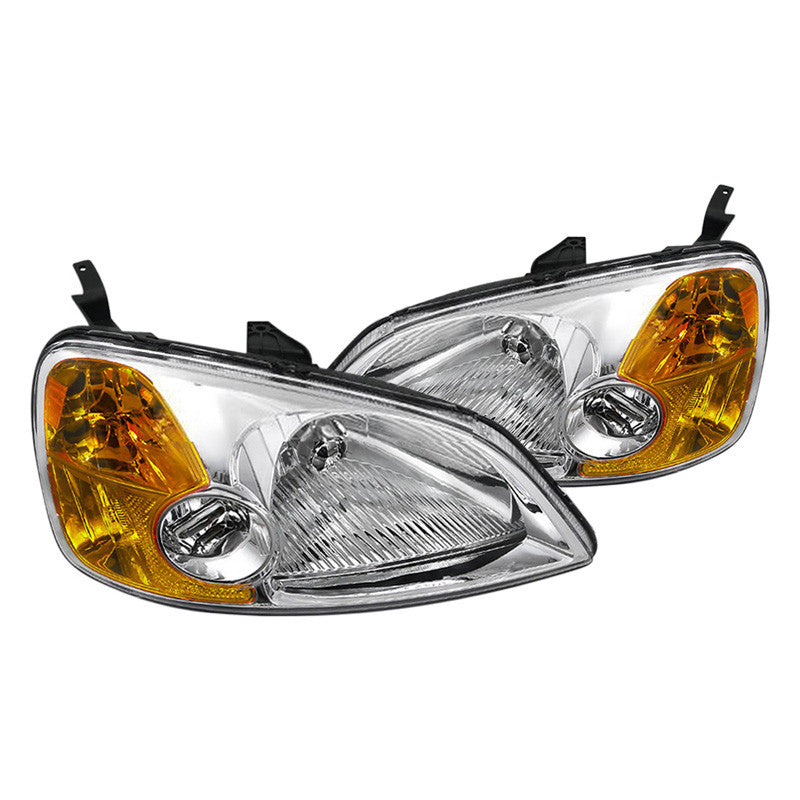 Spec-D 01-03 Honda Civic Jdm Headlights Chrome Amber Reflectors
