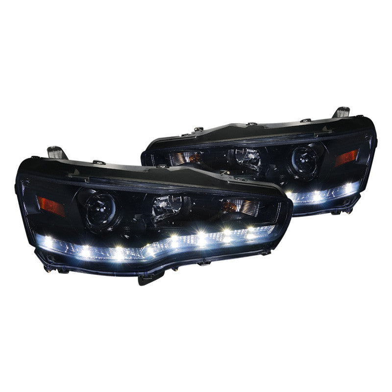 Spec-D 08-15 Lancer EVO Headlights Projector LED Strip Black/Smoked