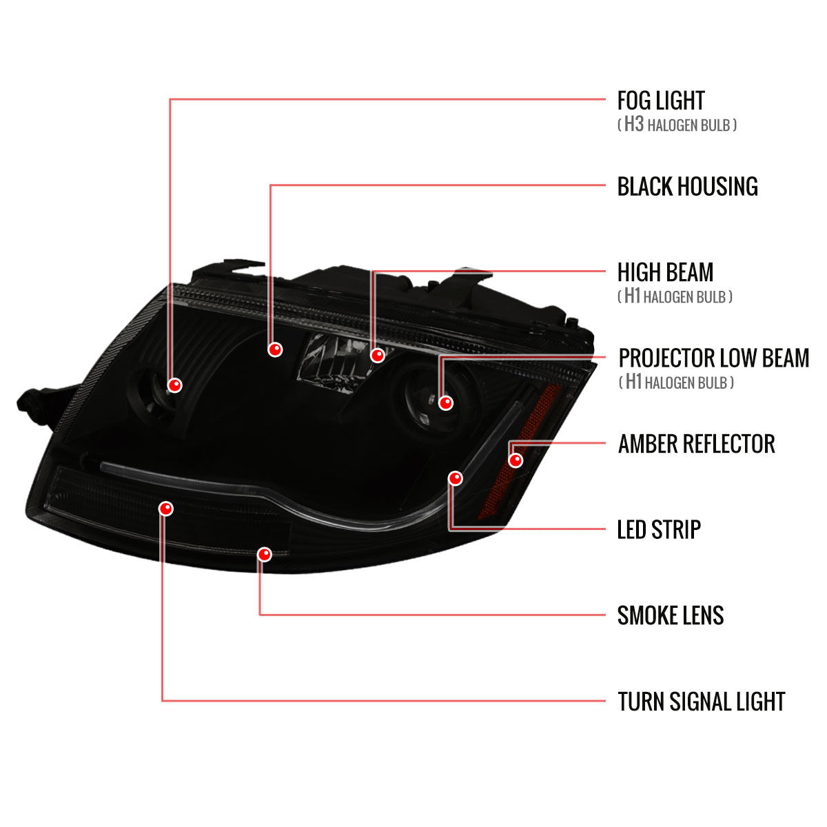 Spec-D 99-06 Audi TT Projector Headlights LED Bar Smoked Black