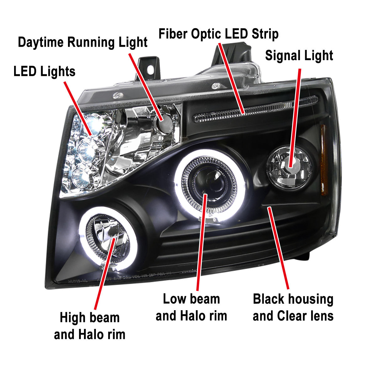 Spec-D 07-13 Chevy Avalanche Halo Projector Headlights Black