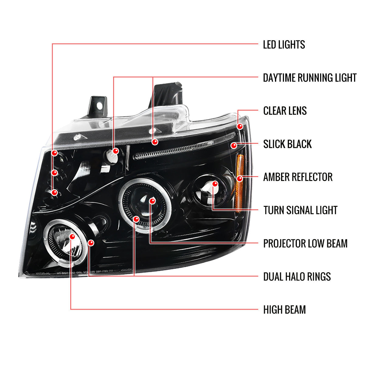Spec-D 07-13 Avalanche/Tahoe Halo Projector Headlights Black/Clear
