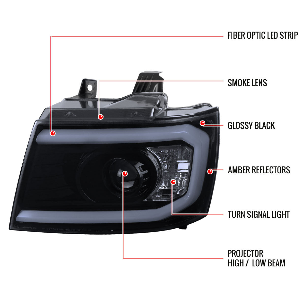 Spec-D 07-13 Chevy Avalanche Headlights LED Bar Black/Smoked