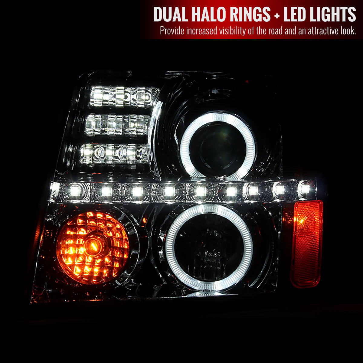 Spec-D 02-06 Escalade Halo Projector Headlights Chrome/Smoked