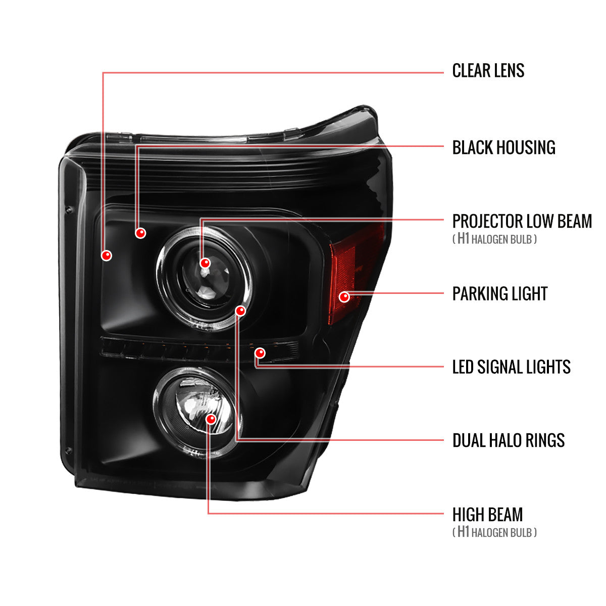 Spec-D 11-16 Ford F-250/F-350/F-450/F-550 Headlights Halo Matte Black