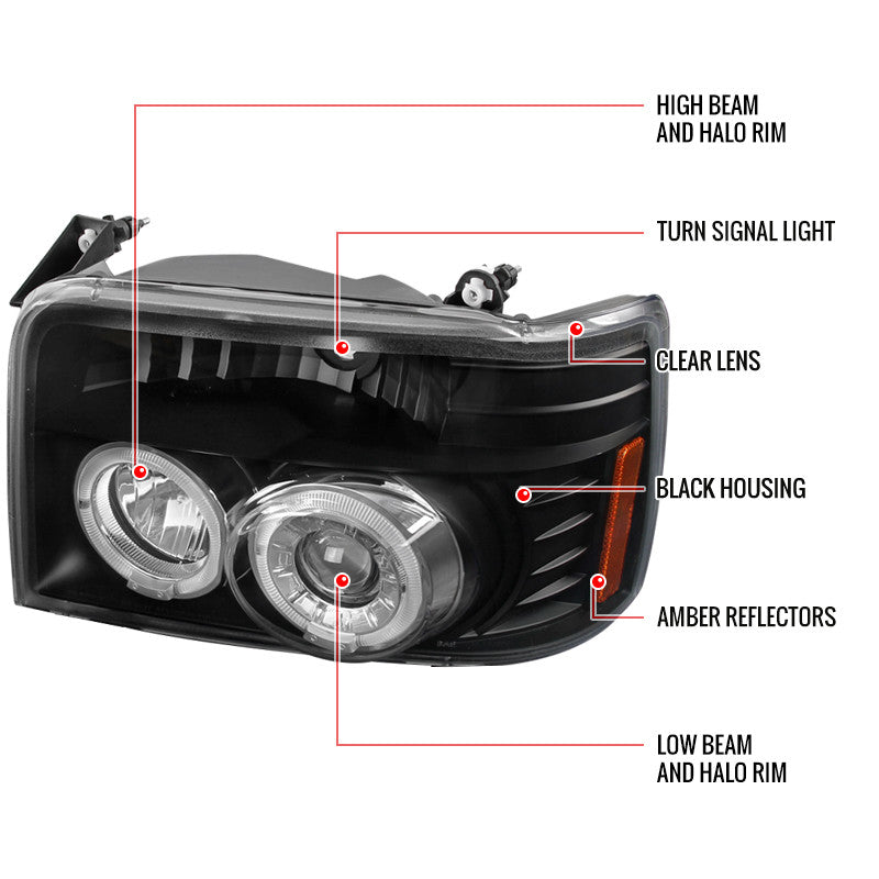 Spec-D 92-96 Ford F150 F250 F350 Bronco Headlights V2 Black
