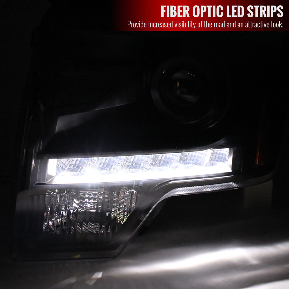 Spec-D 09-14 Ford F150 Projector Headlights LED Light Strip Black