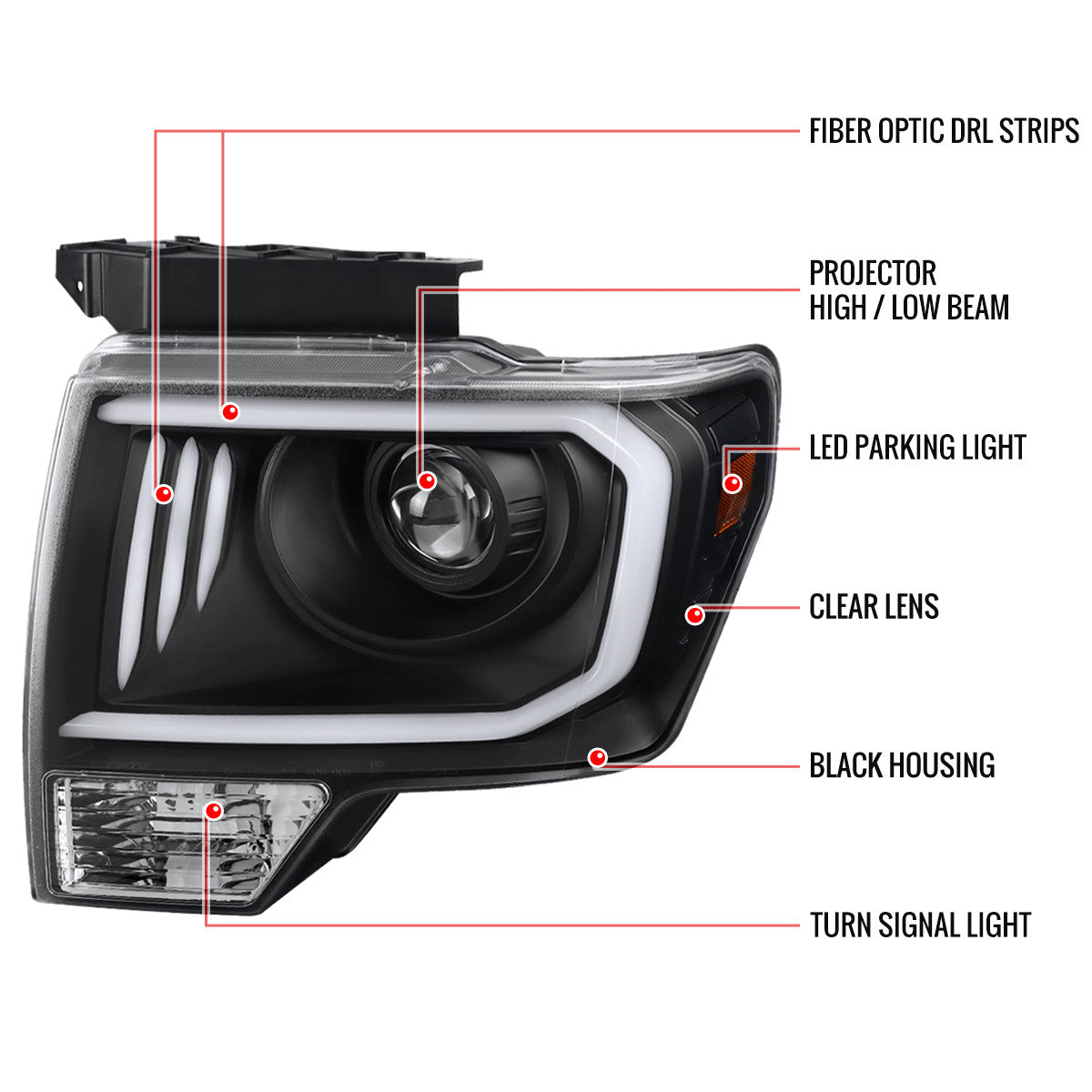 Spec-D 09-14 Ford F150 Projector Headlights Black/Clear