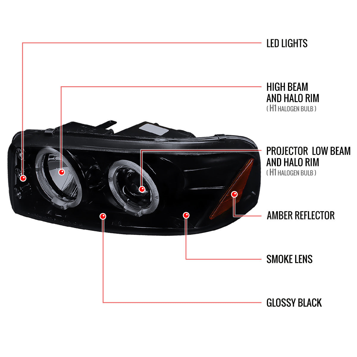 Spec-D 00-06 GMC Yukon Denali Headlights Halo Projector Smoked