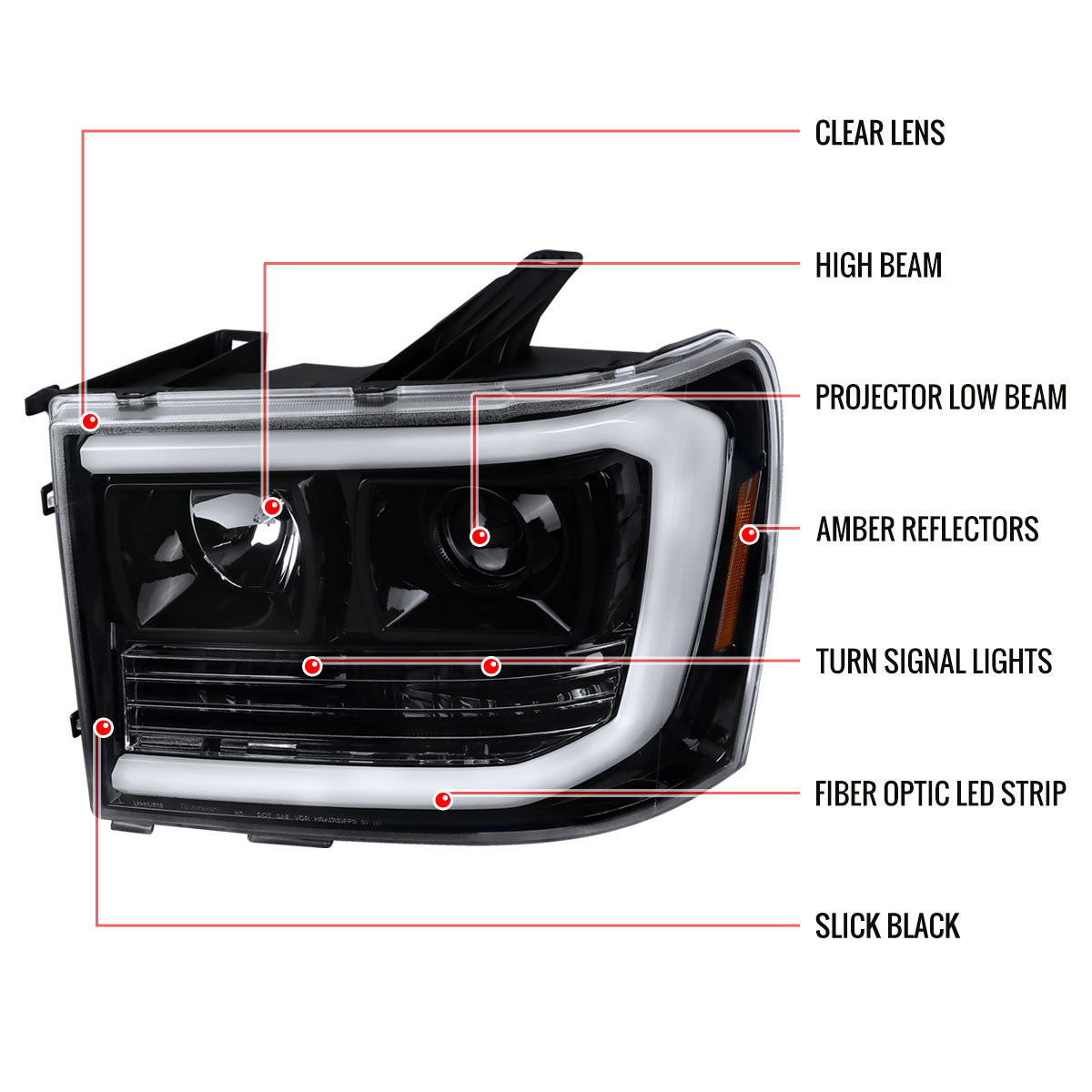 Spec-D 07-14 GMC Sierra Headlights LED C-Bar Projector Black/Clear