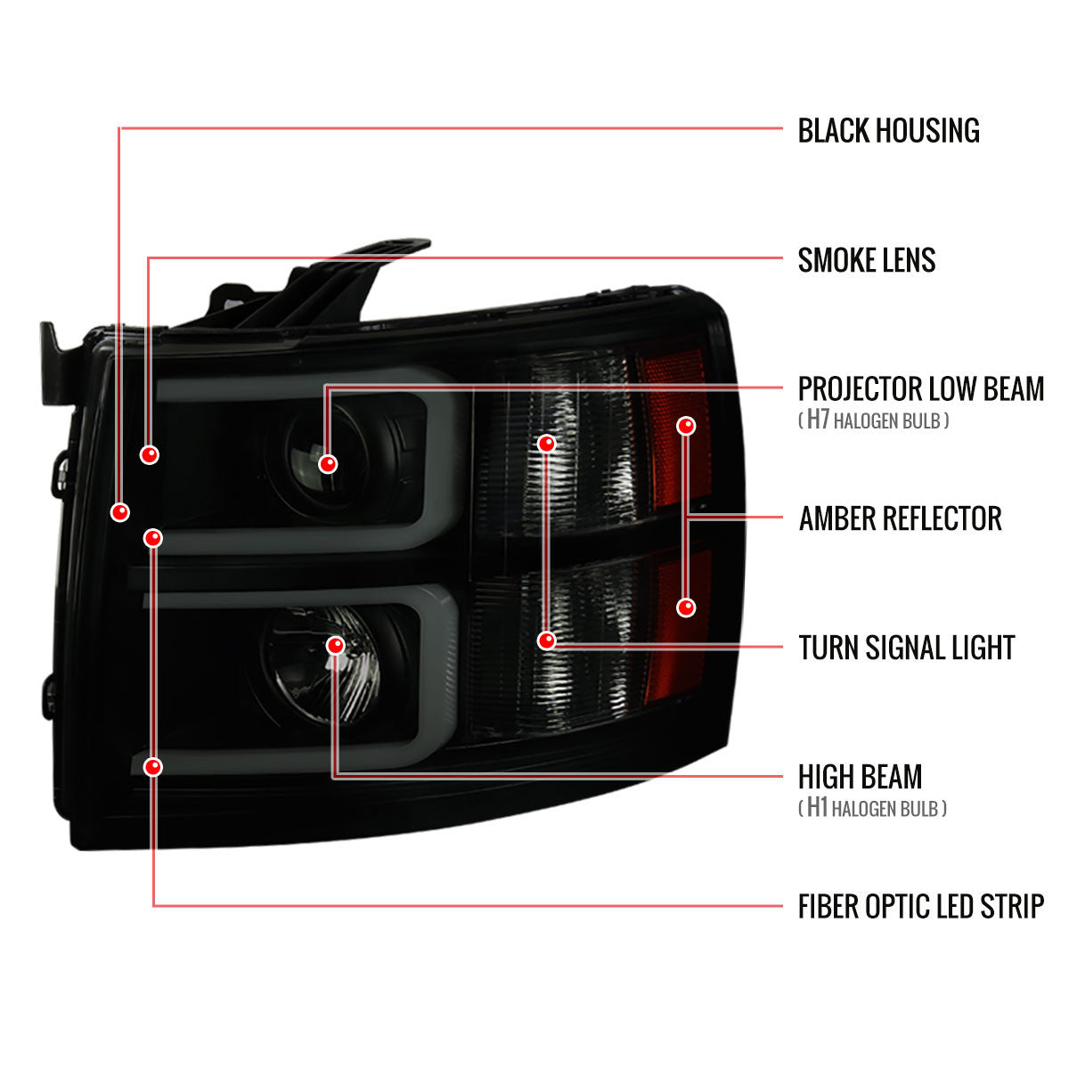 Spec-D 07-13 Chevy Silverado Projector Headlights LED Bar Smoked
