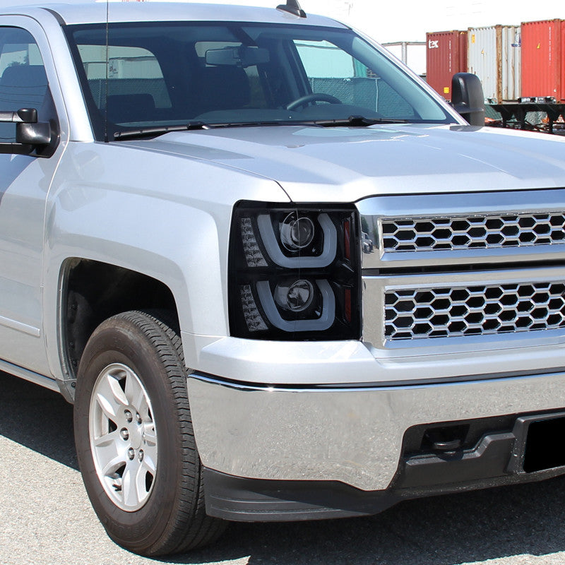 Spec-D 14-15 Silverado Projector Headlights U-Bar LED Black Smoke