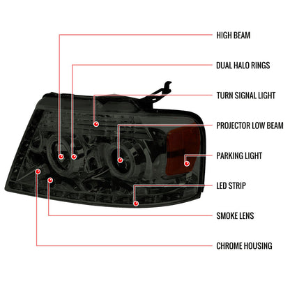 Spec-D 04-08 Ford F150 Projector Headlights LED strip Chrome