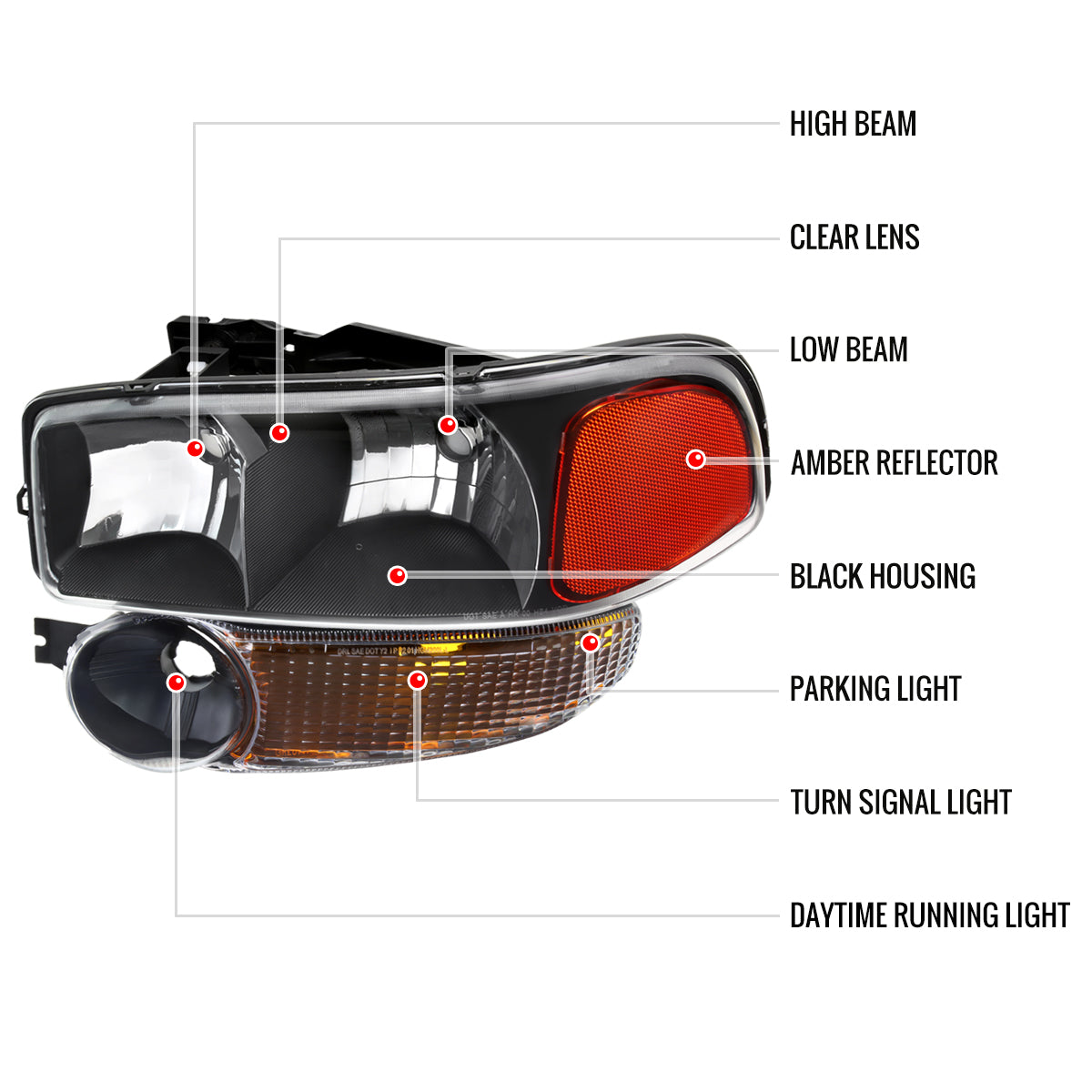 Spec-D 99-06 GMC Sierra/00-06 Yukon XL Denali OEM Bumper Lights Black