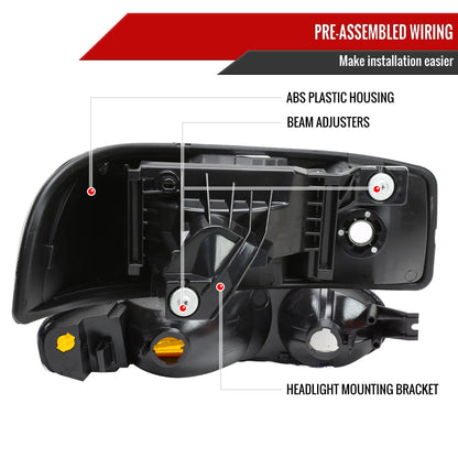 Spec-D 99-06 GMC Sierra/ 00-06 Yukon Denali Bumper Headlights Black