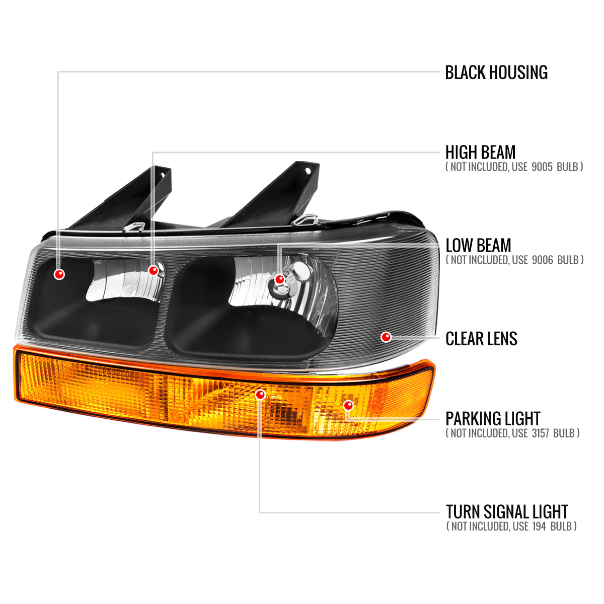 Spec-D 03-23 Express Savana Headlights OEM Style Amber Bumper
