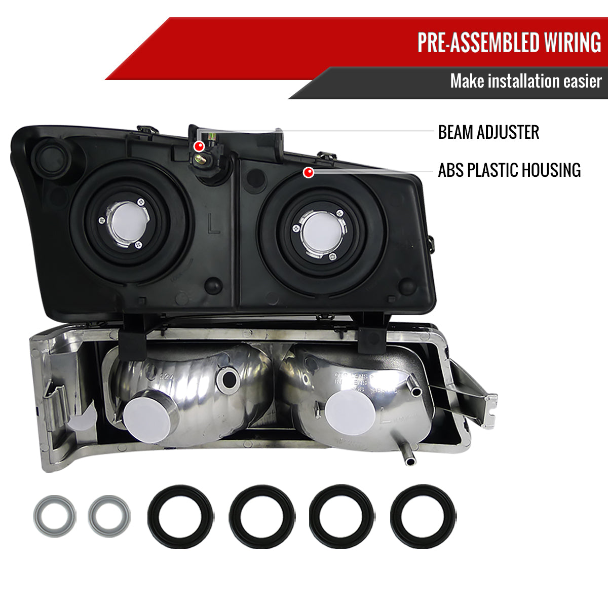 Spec-D 02-06 Silverado/Avalanche Headlights w/ Bumper Lights Chrome.