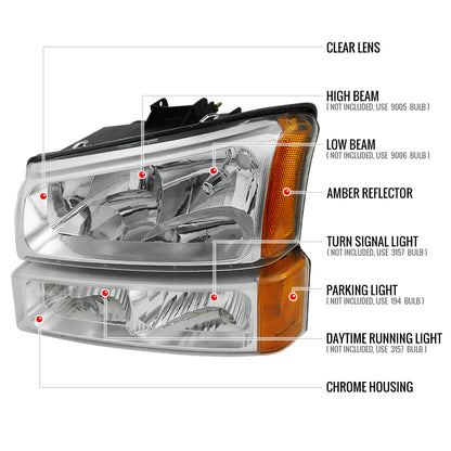 Spec-D 02-06 Silverado/Avalanche Headlights w/ Bumper Lights Chrome.