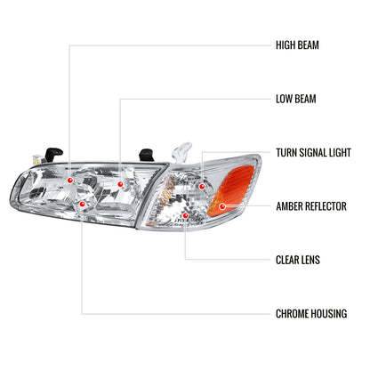 Spec-D 00-01 Camry Headlights OEM Style Amber Reflectors Chrome