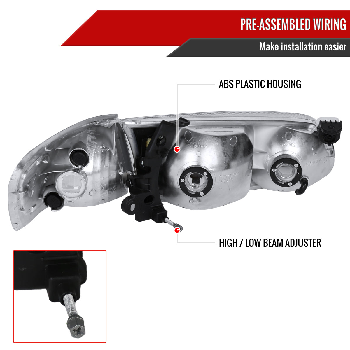 Spec-D 00-01 Camry Headlights OEM Style with Amber Reflectors Black