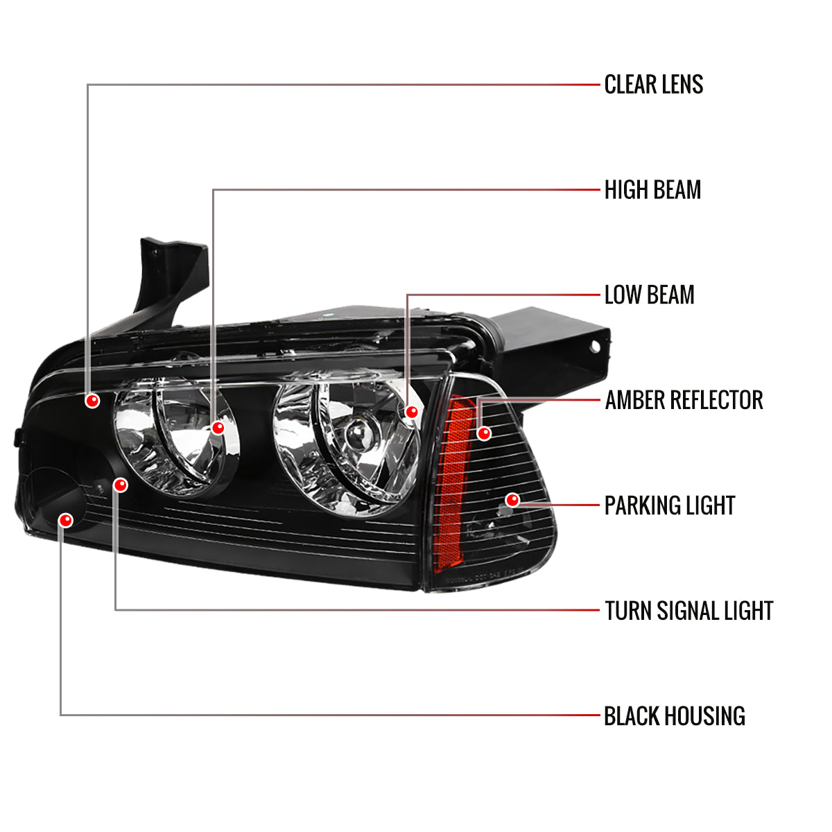 Spec-D 06-10 Dodge Charger Headlights OEM Style w/ Corner Lights Black