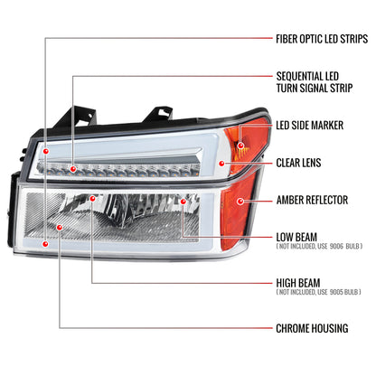 Spec-D 04-12 Colorado/Canyon Headlights LED Bar SEQ Chrome/Clear