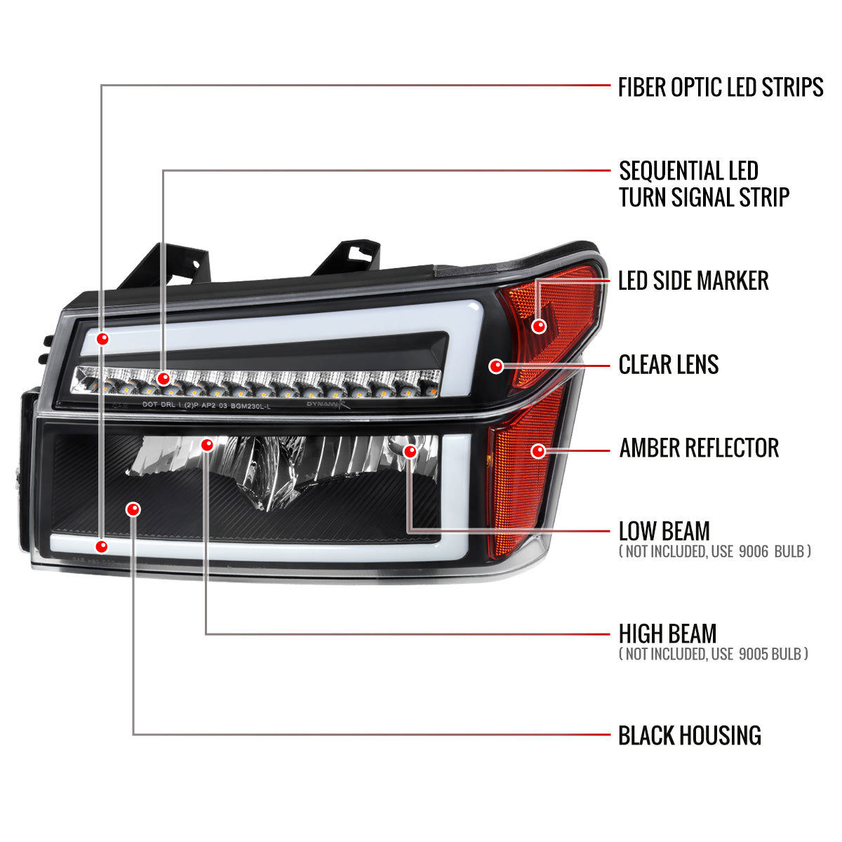 Spec-D 04-12 Colorado GMC Canyon Sequential Headlights OEM Style Black