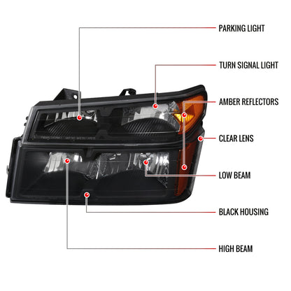 Spec-D 04-12 Colorado GMC Canyon Isuzu I-Series OE Headlights Black
