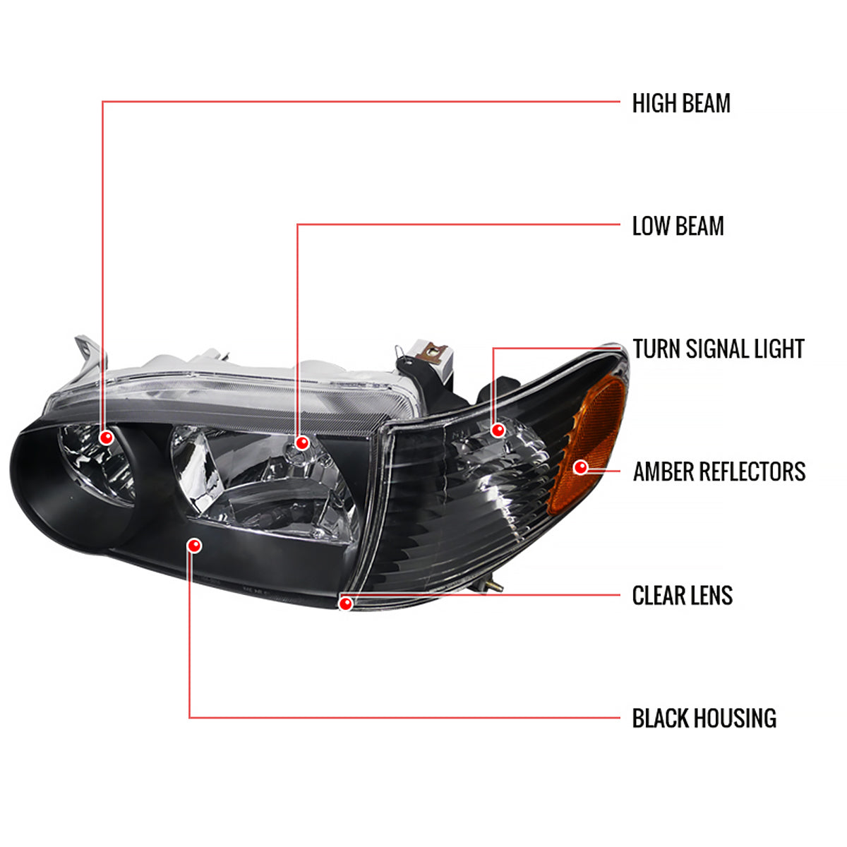Spec-D 01-02 Corolla Headlights OEM Style w/ Corner Lights Black