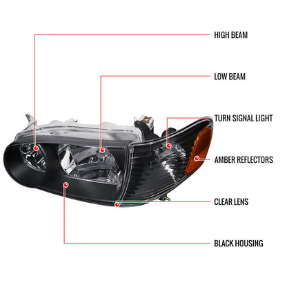 Spec-D 01-02 Corolla Headlights OEM Style w/ Corner Lights Black