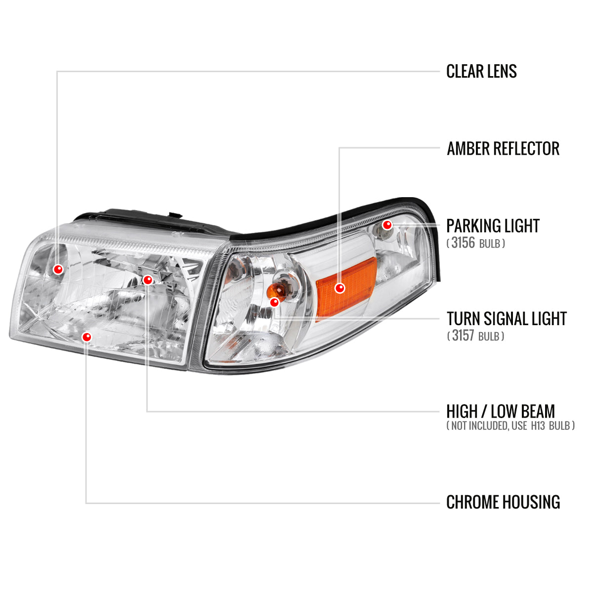Spec-D 06-11 Mercury Grand Marquis Corner Lamps Headlights Chrome
