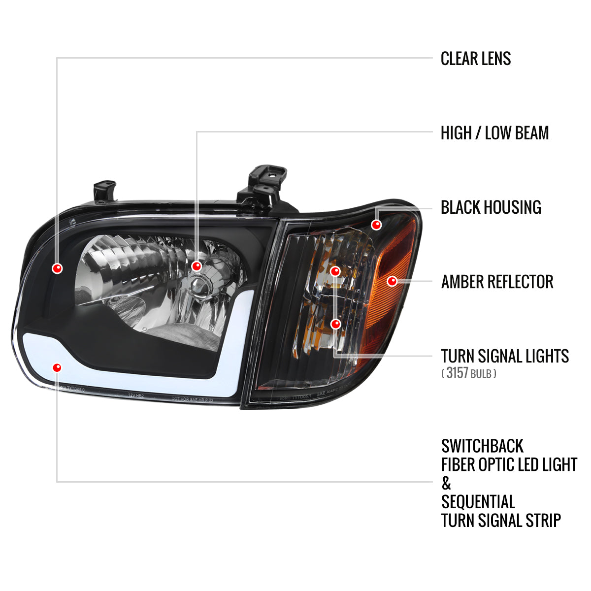 Spec-D 05-06 Tundra/05-07 Sequoia Headlights OEM Style SEQ Black