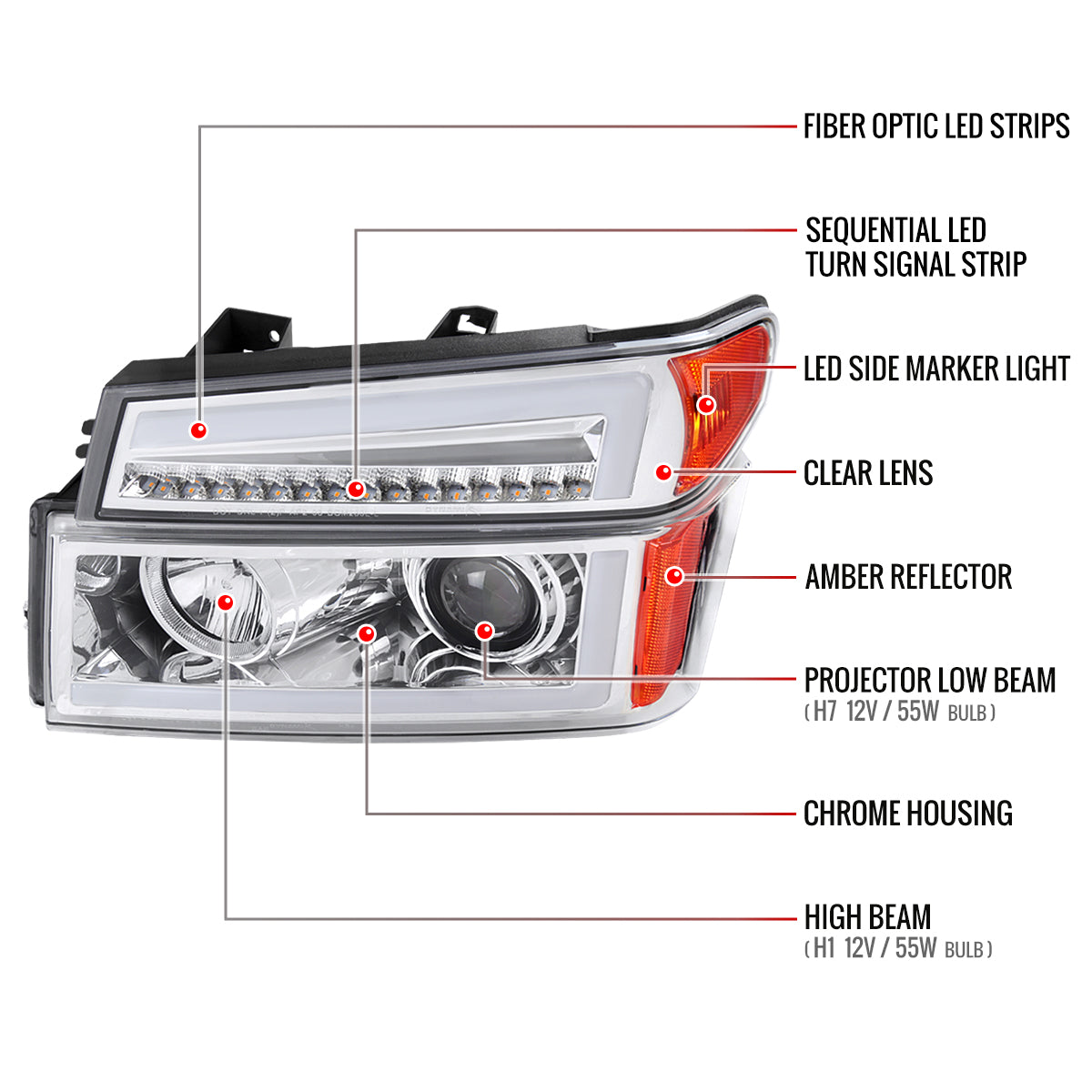 Spec-D 04-12 Colorado/GMC Canyon SEQ Pro Headlights Assembly Chrome