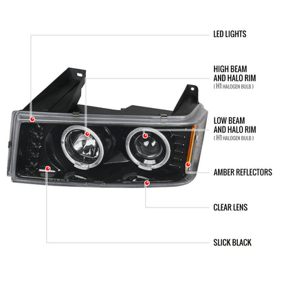 Spec-D 04-12 Colorado GMC Canyon Halo Headlights/Corner Lights Black