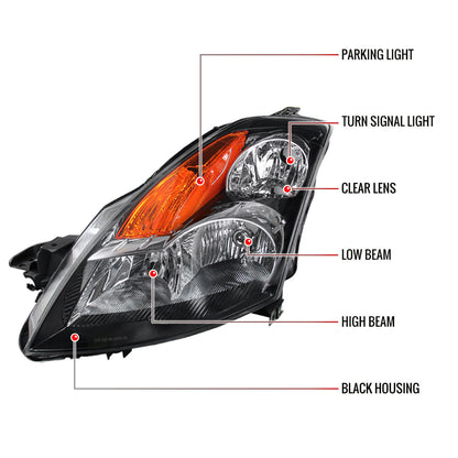 Spec-D 07-09 Nissan Altima 4DR Headlights Amber Reflectors Black