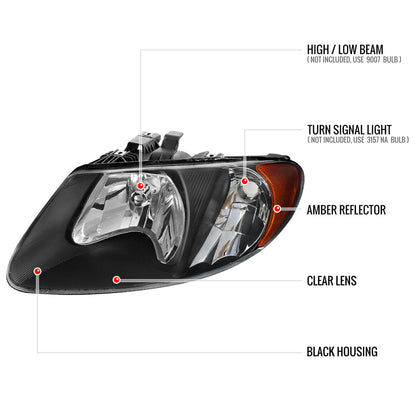 Spec-D 01-07 Dodge Caravan Headlights OEM Style Black/Clear