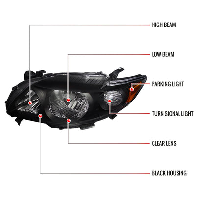 Spec-D 09-10 Corolla Headlights OEM Style Amber Reflectors Black