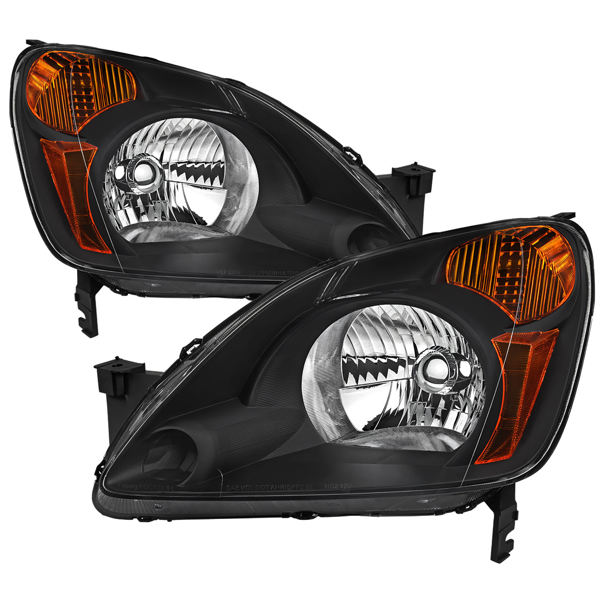 Spec-D 02-04 Honda CR-V Headlights OEM Style Black Amber