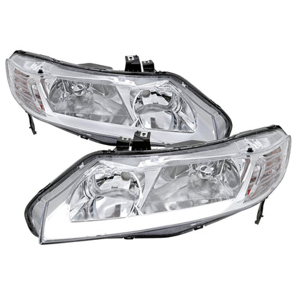 Spec-D 06-11 Honda Civic 4DR 4DR OE Style LED Strip Headlights Chrome