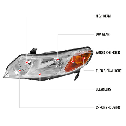Spec-D 06-11 Honda Civic 4DR Headlights OEM Style Chrome
