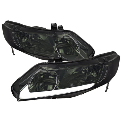 Spec-D 06-11 Honda Civic 4DR Headlights OEM Style Strip Smoked