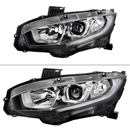 Spec-D 16-21 Honda Civic Projector Headlights OEM Style Chrome
