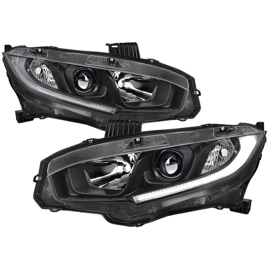 Spec-D 16-21 Honda Civic Headlights OEM Style Projector Black.