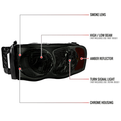 Spec-D 02-05 Ram 1500/03-05 Ram 2500 3500 Headlights OEM Style Smoked