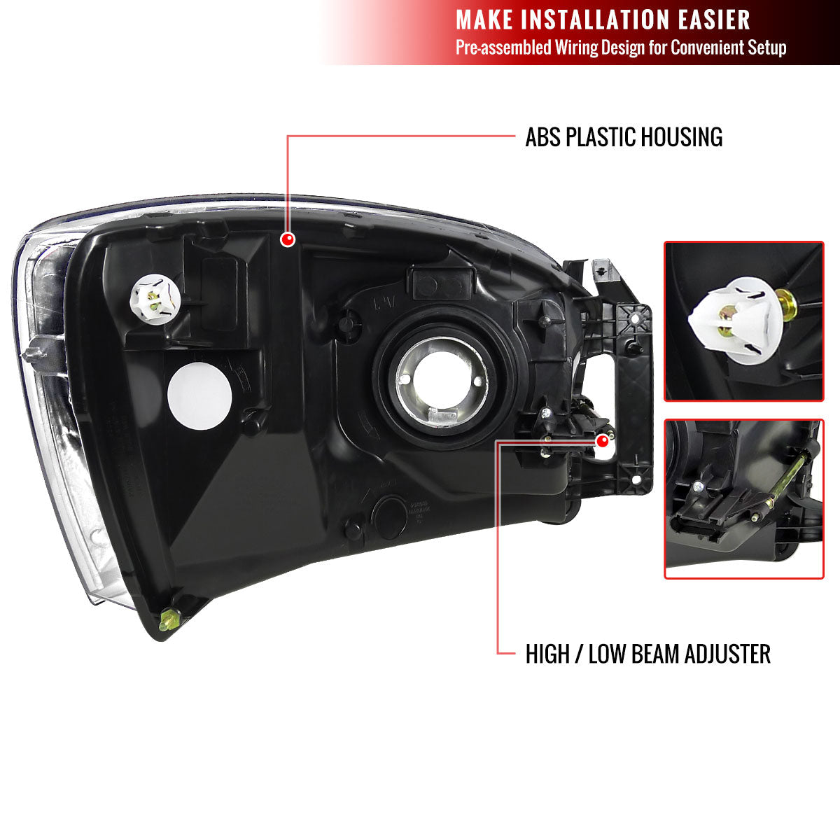 Spec-D 06-08 Ram 1500/06-09 Ram 2500 3500 Headlights OEM Style Black