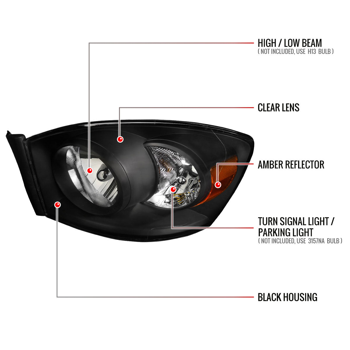 Spec-D 06-08 Ram 1500/06-09 Ram 2500 3500 Headlights OEM Style Black