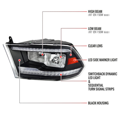 Spec-D 09-18 Ram 1500/10-18 Ram 2500 3500 Sequetial Headlights Black