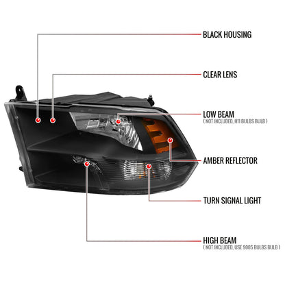 Spec-D 09-18 Ram 1500/2500/3500 Headlights OEM Quad Style Black Clear