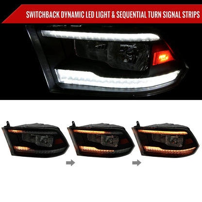 Spec-D 10-18 Dodge Ram/ 19-21 Ram Classic SEQ Bar Headlights Black