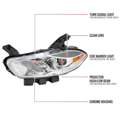 Spec-D 13-16 Dodge Dart Headlights OEM Style High/Low Beam Chrome